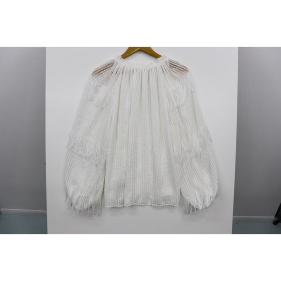 Kobi Halperin Women's White Tie Neck Fringe Poppi Blouse Top XXL Chiffon $448 - Picture 16 of 16